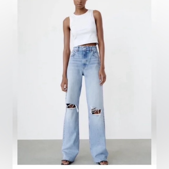 Zara Wide Leg Distressed Jeans - Picture 1 of 5